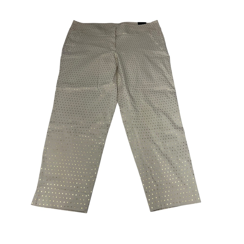 Lane Bryant The Lena Ankle Pants Ivory Gold Metallic Polka Dot Dress Pants 20